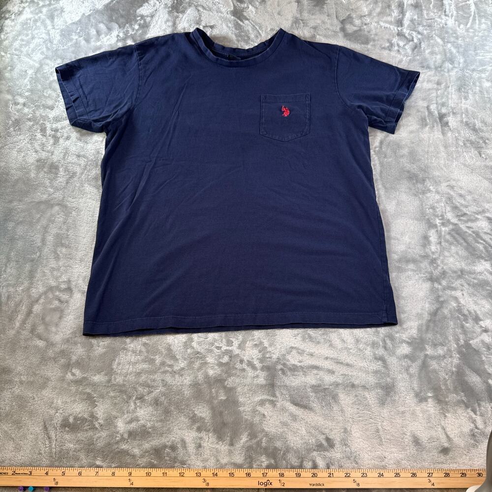 US Polo Assn Mens L Navy Blue Pocket T-Shirt Red Embroidered Logo 100 Cotton